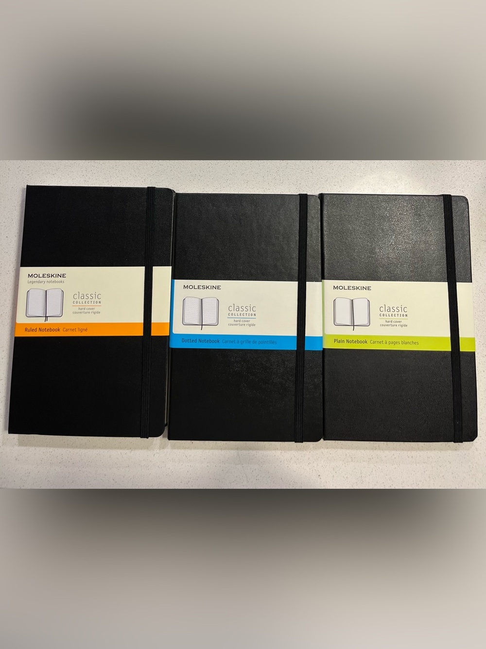 New! LOT of 3 Moleskine Classic Hard Cover Notebooks: Ruled, Plain, & Dotted